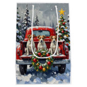 Jack Russell Terrier Christmas Red Truck Holiday Mittlere Geschenktüte (Rückseite)