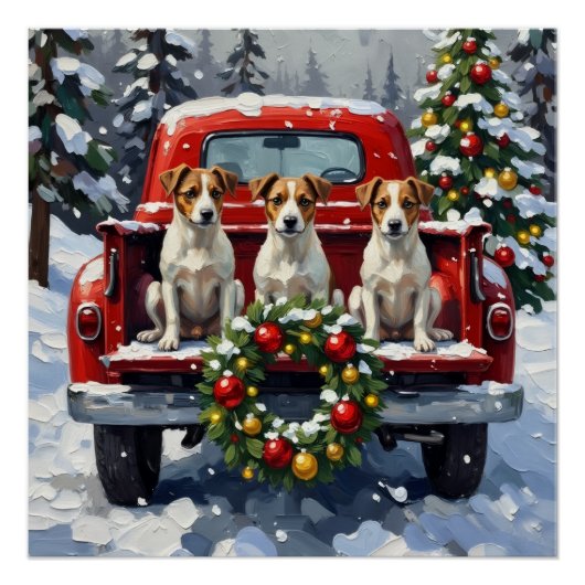 Jack Russell Terrier Christmas Red Truck Holiday Poster (Vorderseite)