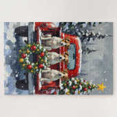 Jack Russell Terrier Christmas Red Truck Holiday Puzzle (Horizontal)