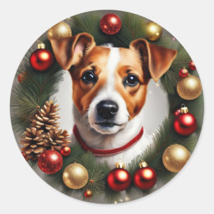 Jack Russell Terrier Christmas Runder Aufkleber