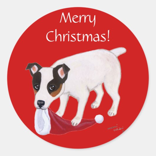 Jack Russell Terrier Christmas Runder Aufkleber (Vorderseite)