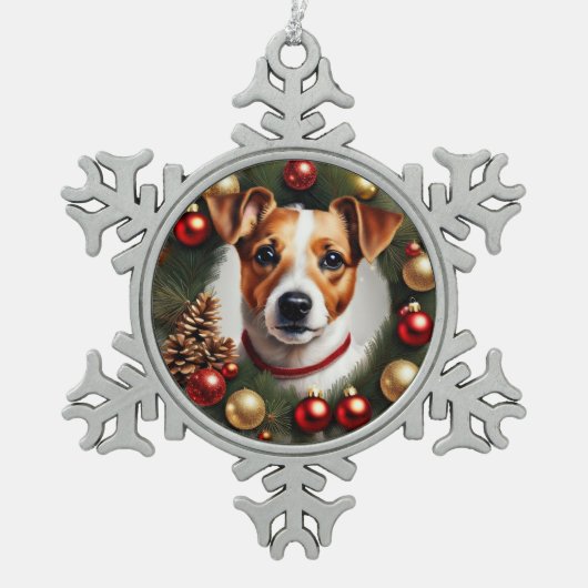 Jack Russell Terrier Christmas Schneeflocken Zinn-Ornament (Vorderseite)