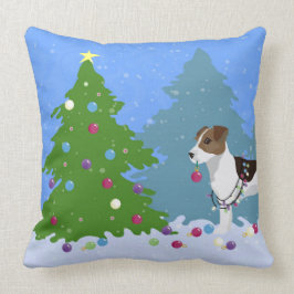 Jack Russell Terrier Dekoriert Weihnachtsbaum Kissen