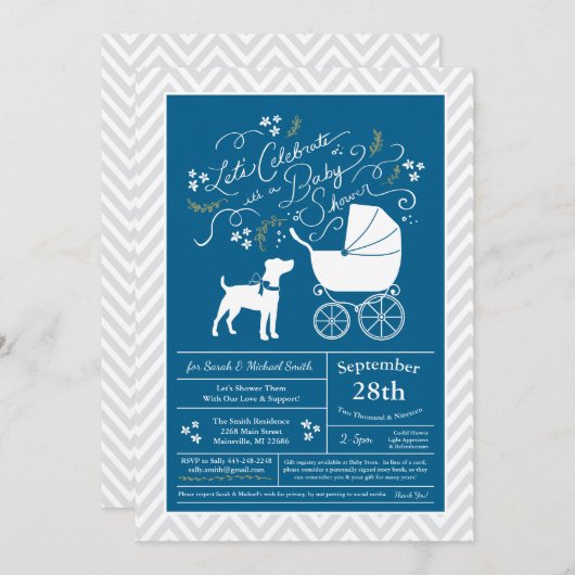 Jack Russell Terrier Dog Baby Dusche Blue Boy Einladung (Vorne/Hinten)