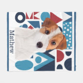 Jack Russell Terrier Dog Blau und rot geometrisch Fleecedecke (Vorderseite (Horizontal))