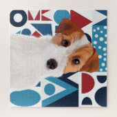 Jack Russell Terrier Dog Blau und rot geometrisch Puzzle (Horizontal)