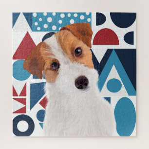Jack Russell Terrier Dog Blau und rot geometrisch Puzzle