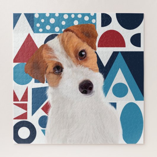 Jack Russell Terrier Dog Blau und rot geometrisch Puzzle (Vertikal)