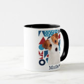 Jack Russell Terrier Dog Blau und rot geometrisch Tasse (VorderseiteRechts)