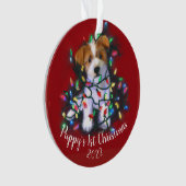 Jack Russell Terrier Dog & Christmas Tree Lights Ornament (Vorderseite)