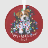 Jack Russell Terrier Dog & Christmas Tree Lights Ornament (Rückseite)