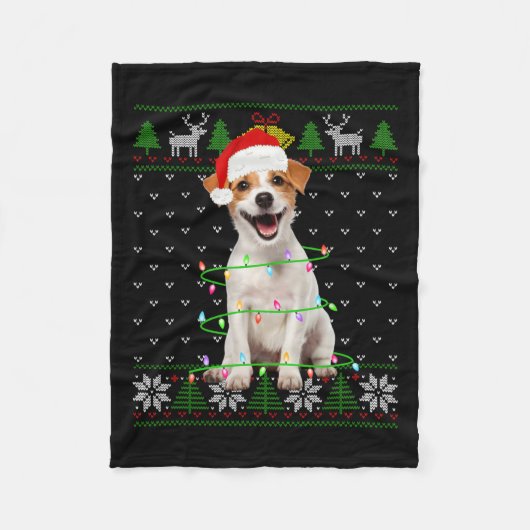 Jack Russell Terrier Dog Christmas Tree Lights Pup Fleecedecke (Vorderseite)
