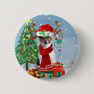 Jack Russell Terrier Dog in Schnee Weihnachtsgesch Button