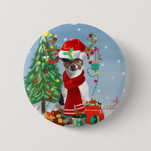 Jack Russell Terrier Dog in Schnee Weihnachtsgesch Button (Vorderseite)