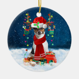 Jack Russell Terrier Dog in Schnee Weihnachtsgesch Keramik Ornament