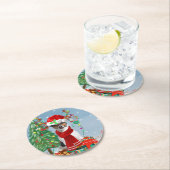 Jack Russell Terrier Dog in Schnee Weihnachtsgesch Runder Pappuntersetzer (Vor Ort)