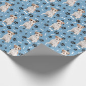 Jack Russell Terrier Dog Paw Print Pattern auf Blu Geschenkpapier (Ecke)