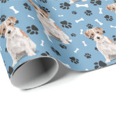 Jack Russell Terrier Dog Paw Print Pattern auf Blu Geschenkpapier (Rolleneckpunkt)