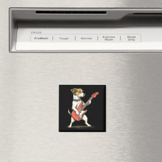 Jack Russell Terrier Dog Playing Guitar Rocker Gui Magnet (In Situ (Geschirrspüler))