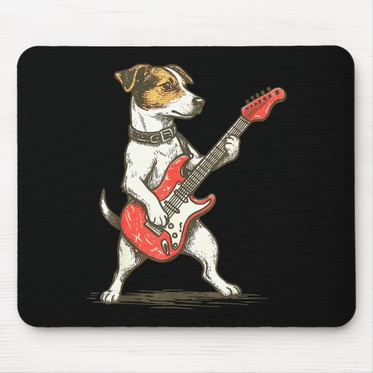 Jack Russell Terrier Dog Playing Guitar Rocker Gui Mousepad (Vorne)