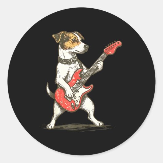 Jack Russell Terrier Dog Playing Guitar Rocker Gui Runder Aufkleber (Vorderseite)