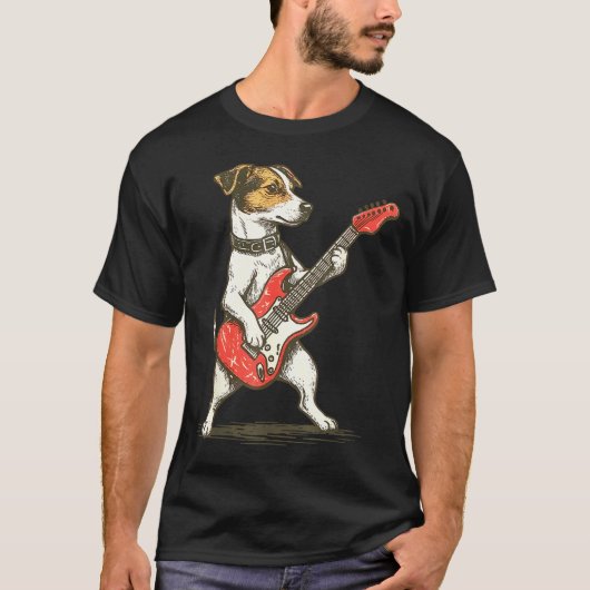 Jack Russell Terrier Dog Playing Guitar Rocker Gui T-Shirt (Vorderseite)