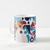 Jack Russell Terrier Dog Red und Blue Geometric Kaffeetasse (Vorderseite Links)