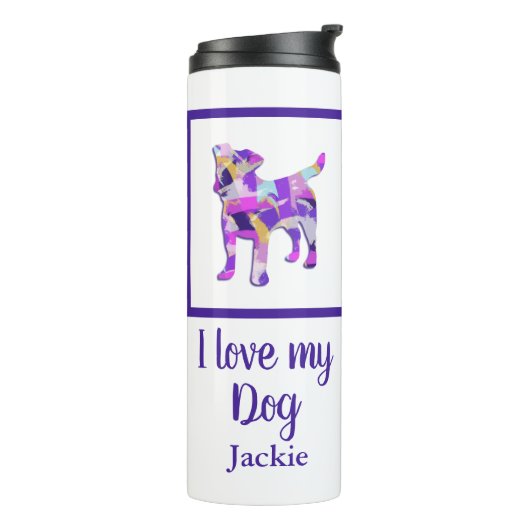 Jack Russell Terrier Dog Silhouette Lila PY&B Thermosbecher (Nach links gedreht)