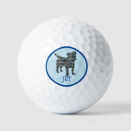 Jack Russell Terrier Dog Silhouette Mono Grid Blue Golfball
