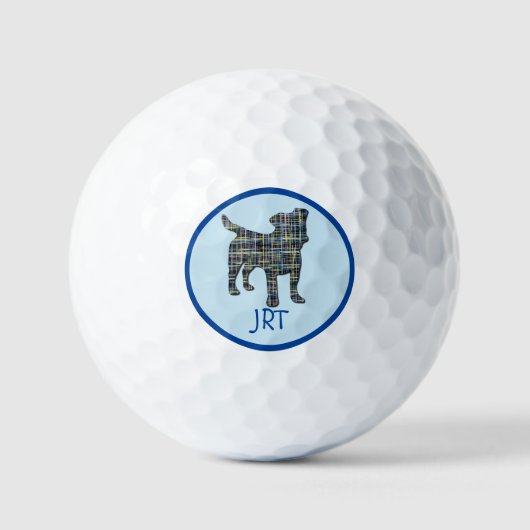 Jack Russell Terrier Dog Silhouette Mono Grid Blue Golfball (Vorderseite)