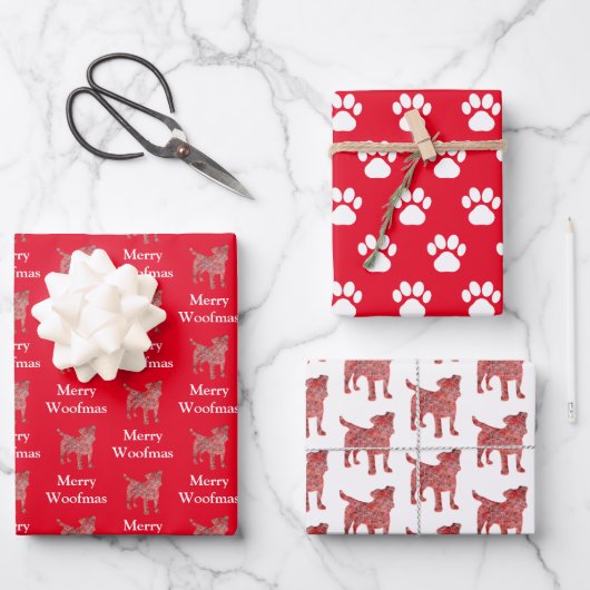 Jack Russell Terrier Dog Silhouette RMerry Woofmas Geschenkpapier Set (Vorderseite)