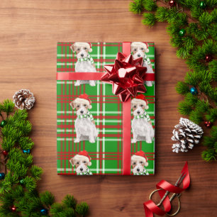 Jack Russell Terrier Dog und Karierter Weihnachtsw Geschenkpapier