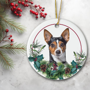 Jack Russell Terrier Evergreen Berry Wreath Keramik Ornament