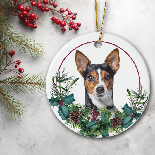 Jack Russell Terrier Evergreen Berry Wreath Keramik Ornament