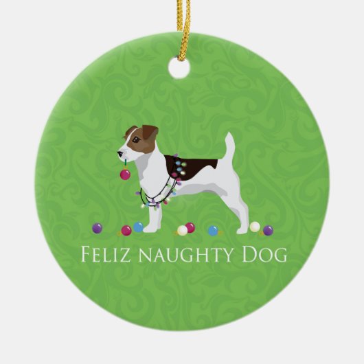 Jack Russell Terrier Feliz Naughty Dog Weihnachten Keramikornament (Vorne)