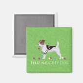 Jack Russell Terrier Feliz Naughty Dog Weihnachten Magnet (Vorderseite/Rückseite)