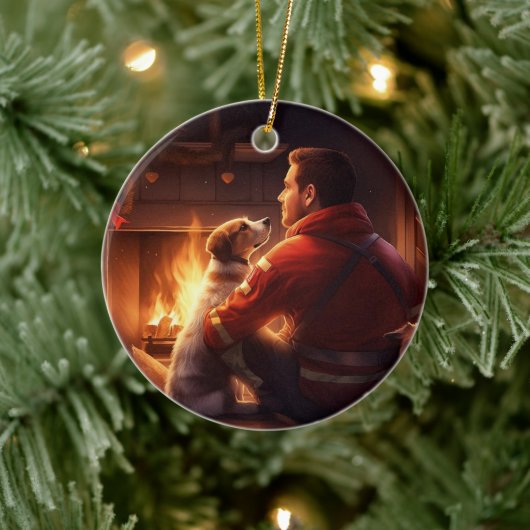 Jack Russell Terrier Fireman, Puppy, Pet Dog Lover Keramik Ornament (Baum)