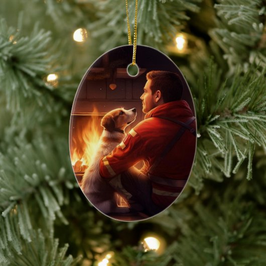 Jack Russell Terrier Fireman, Puppy, Pet Dog Lover Keramik Ornament (Baum)