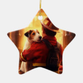 Jack Russell Terrier Fireman, Puppy, Pet Dog Lover Keramik Ornament (Vorne)