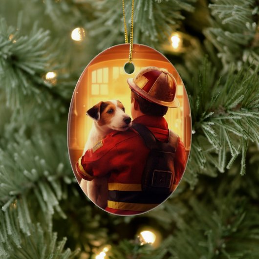 Jack Russell Terrier Fireman, Puppy, Pet Dog Lover Keramik Ornament (Baum)