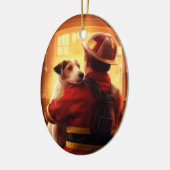 Jack Russell Terrier Fireman, Puppy, Pet Dog Lover Keramik Ornament (Links)