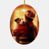 Jack Russell Terrier Fireman, Puppy, Pet Dog Lover Keramik Ornament (Vorne)