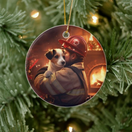 Jack Russell Terrier Fireman, Puppy, Pet Dog Lover Keramik Ornament (Baum)