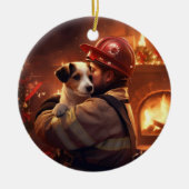 Jack Russell Terrier Fireman, Puppy, Pet Dog Lover Keramik Ornament (Vorne)