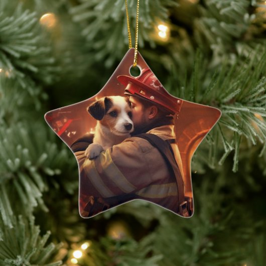 Jack Russell Terrier Fireman, Puppy, Pet Dog Lover Keramik Ornament (Baum)