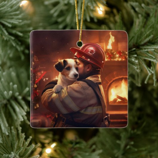 Jack Russell Terrier Fireman, Puppy, Pet Dog Lover Keramikornament (Baum)