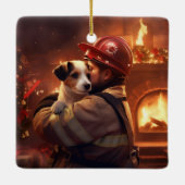Jack Russell Terrier Fireman, Puppy, Pet Dog Lover Keramikornament (Rückseite)