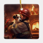 Jack Russell Terrier Fireman, Puppy, Pet Dog Lover Keramikornament (Vorderseite)