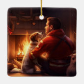 Jack Russell Terrier Fireman, Puppy, Pet Dog Lover Keramikornament (Rückseite)