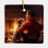 Jack Russell Terrier Fireman, Puppy, Pet Dog Lover Keramikornament (Vorderseite)